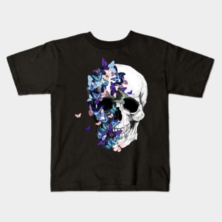 Skull With blue Butterflies Kids T-Shirt